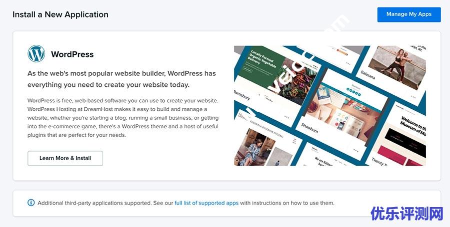 面板中的 WordPress 安装页面