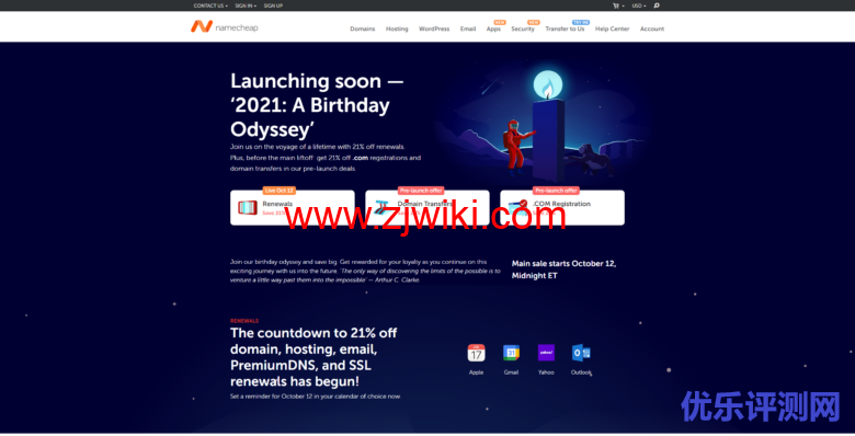 NameCheap:21 周年庆活动, 域名注册/转入/续费 21% 优惠-优乐评测网