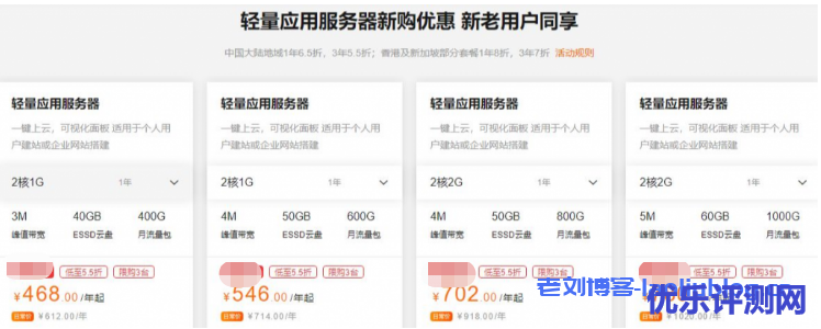 阿里云轻量应用服务器新老用户同享优惠:年付65折,3年55折