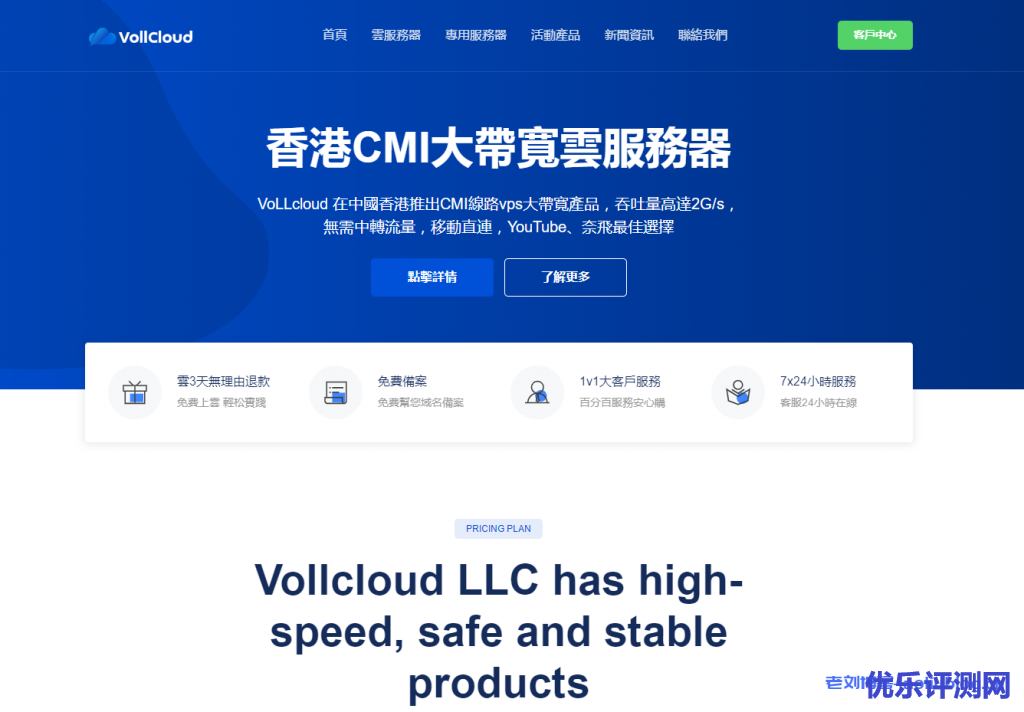 VoLLcloud香港CMI高速VPS--首次7折促销--原生IP解锁-月付低至3刀-数量有限-G口冗余-免费试用