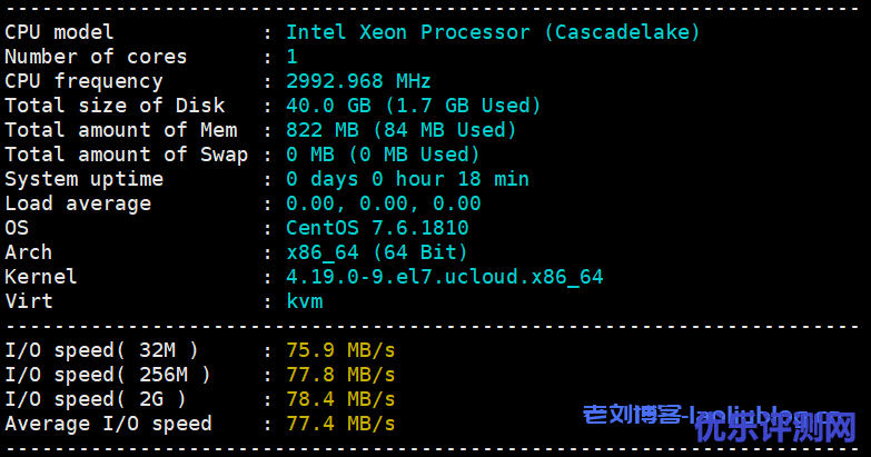 主机测评:UCloud洛杉矶AMD快杰型O云服务器最低配置(1核1G内存1M带宽40G系统盘)