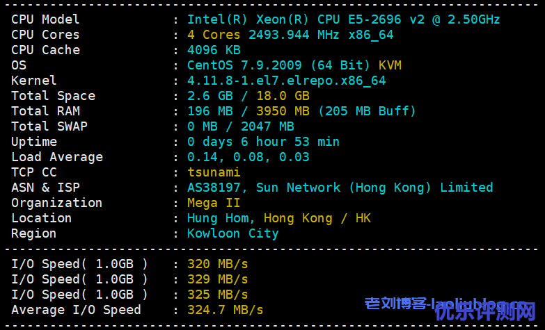 快云科技主机测评:香港云新界CN2线路7区4核4G内存20Mbps共享带宽29元/月起
