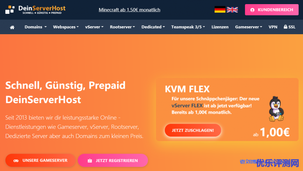 DeinServerHost德国VPS：有大硬盘存储型VPS，Windows VPS，KVM NVMe vServer VPS，3€/月起