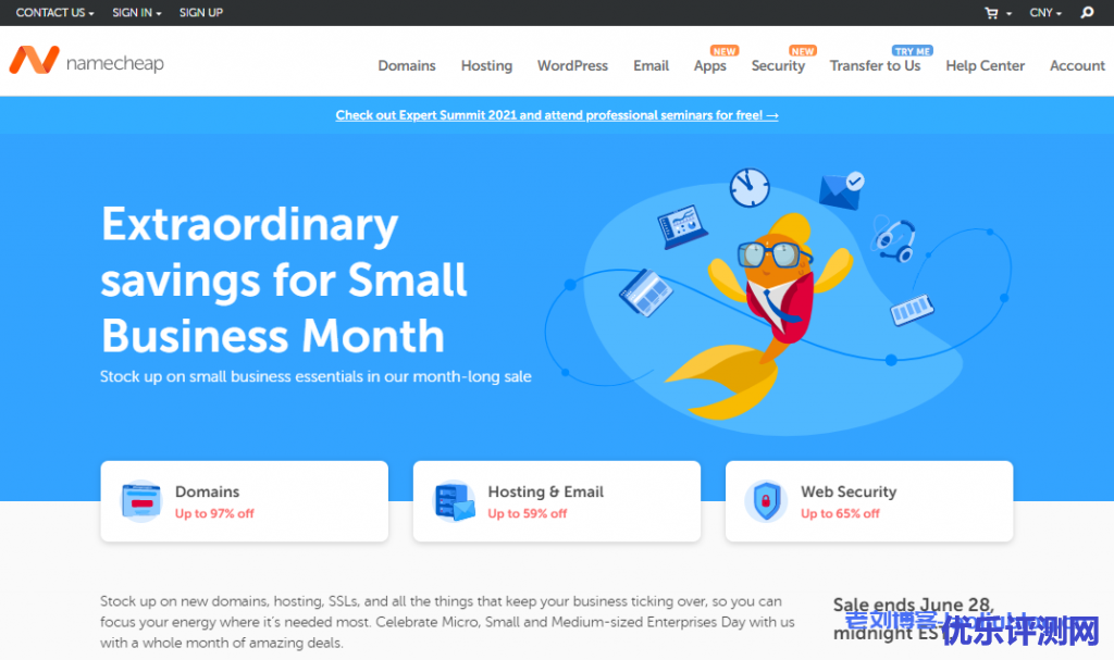 海外域名注册商NameCheap发布年中小企业优惠月活动,.COM域名注册44.62元/年,PositiveSSL SSL证书38.29元/年