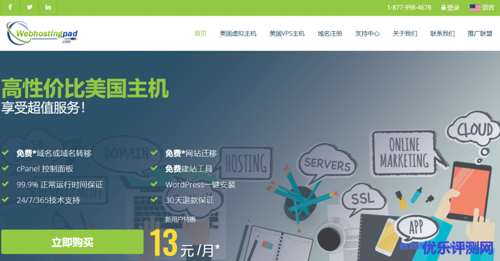 WebHostingPad圣诞特惠:美国主机8折促销低至$1.59/月,赠送免费域名和SSL证书,30天无理由退款
