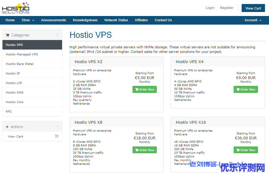 HostioSolutions荷兰VPS五折促销：AMD处理器NVMe硬盘，10Gbps大带宽2核2G内存套餐5欧元/月