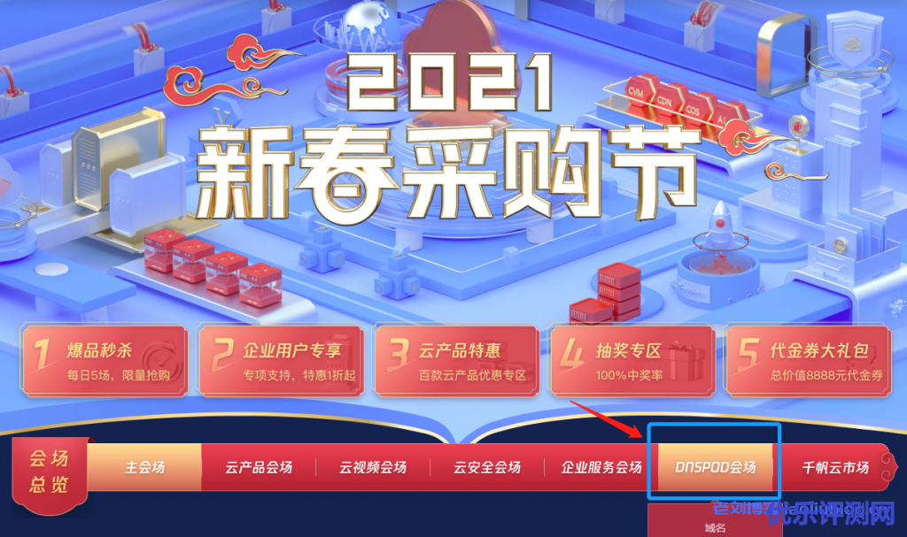 腾讯云2021新春采购节DNSPOD会场暨DNSPOD复工大促三月开春域名优惠享不停:.com域名注册首年27.9元,SSL证书低至36元/年