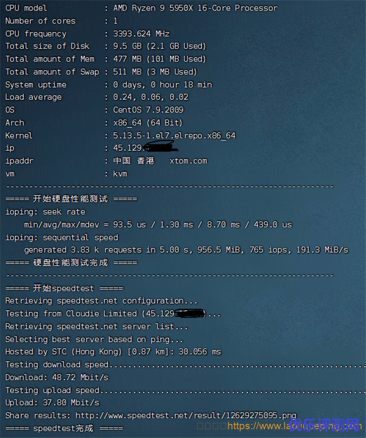 DogYun狗云VPS测评：1核@AMD 5950X 512MB内存 50Mbps端口 香港BGP KVM VPS
