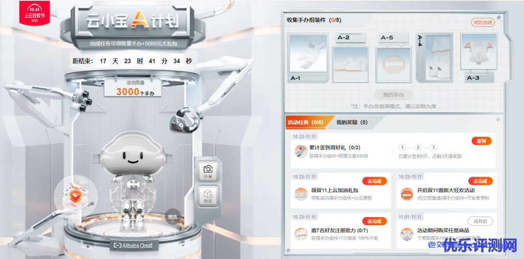 阿里云11.11上云狂欢节2021云小宝A计划,完成任务可得限量3000个手办+5000元大礼包