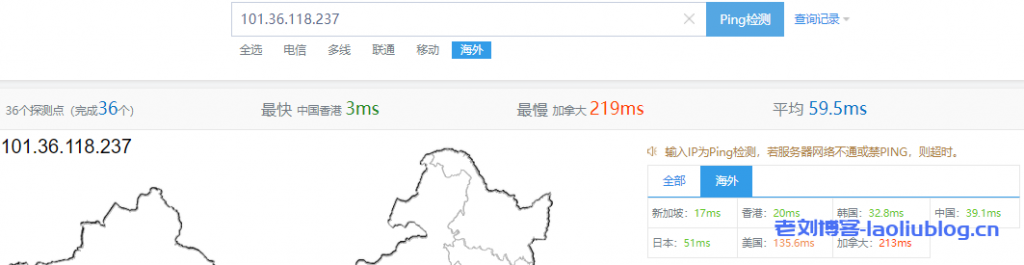 海外节点网络延时情况