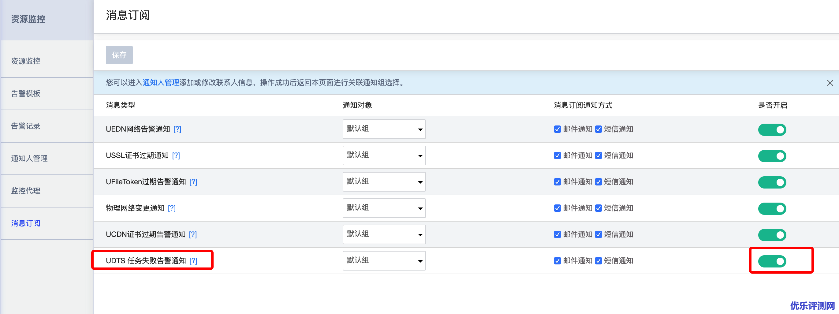 UDTS任务失败通知