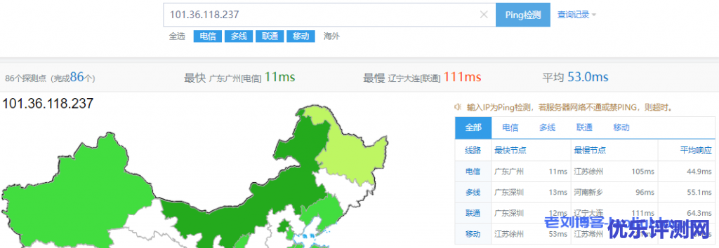 香港快杰云主机Ping三网测试