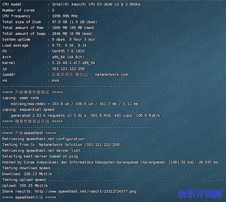 natanetwork 512MB内存 1Gbps端口 不限流量 印尼KVM VPS测评-优乐评测网