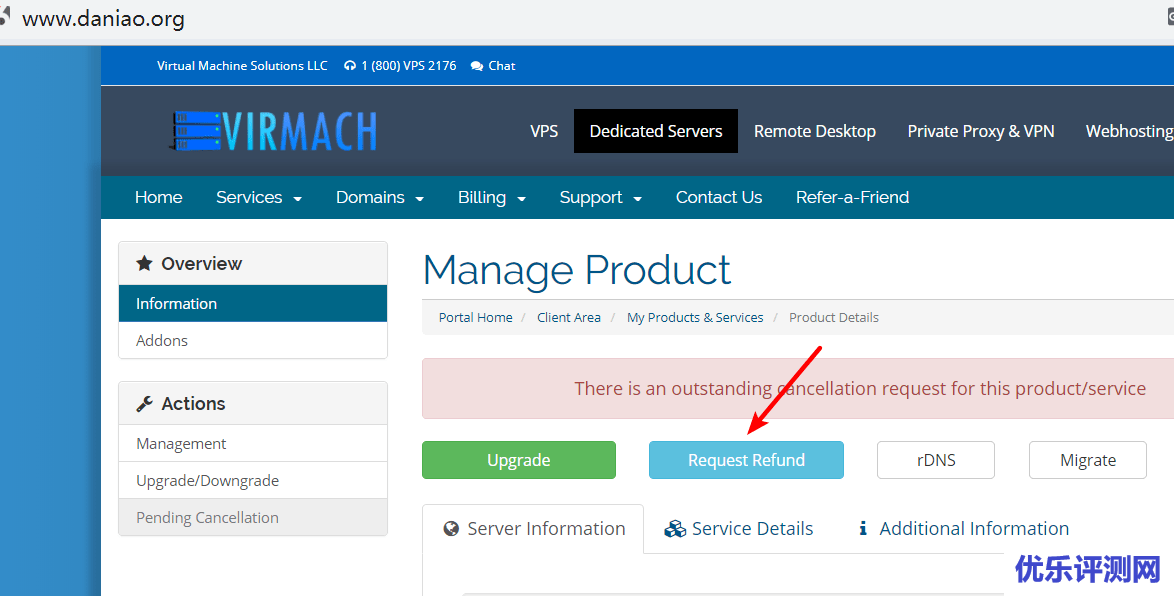 Virmach vps 如何退款的操作教程