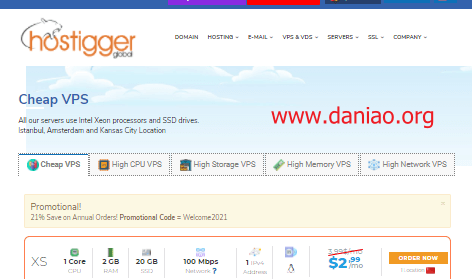hostigger：土耳其VPS，年付7.9折，不限流量，低至$20/年，2G内存/1核/20gSSD，支持windows，