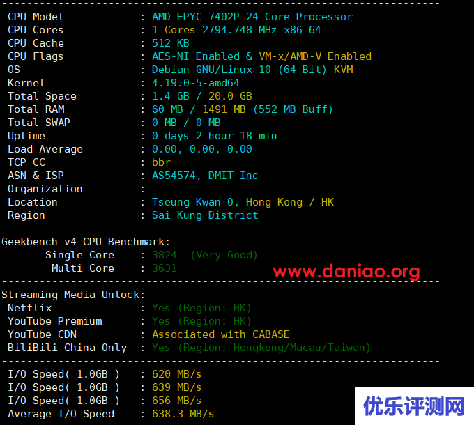 Dmit ,中国香港pvm.hkg.pro vps测评(cn2 gia+AS10099+AS4837线路)