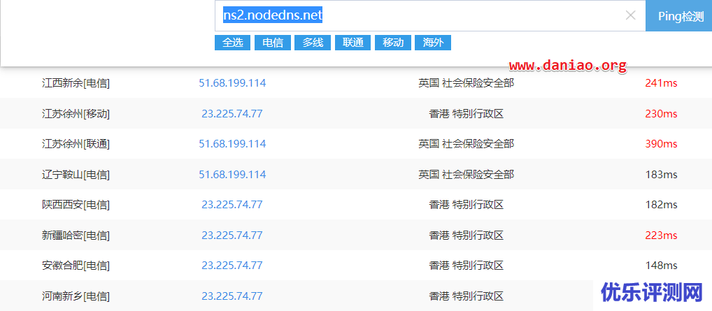 Nodecache免费DNS解析服务可分地域解析-不过没有CAA解析