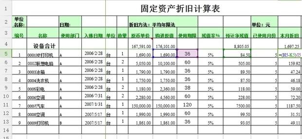 折旧费用计算方式